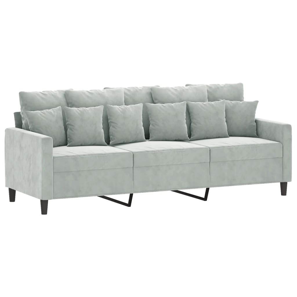3-delige Loungeset met kussens fluweel lichtgrijs