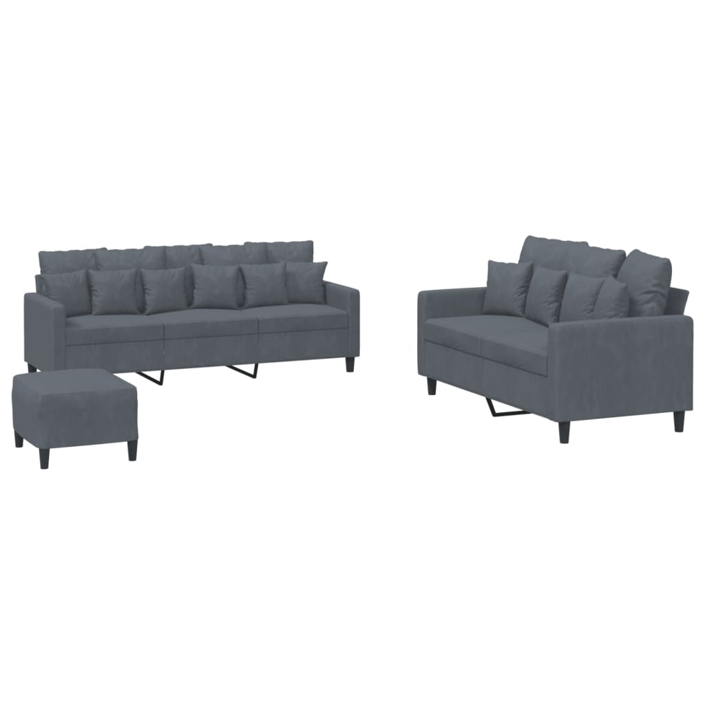 3-delige Loungeset met kussens fluweel donkergrijs