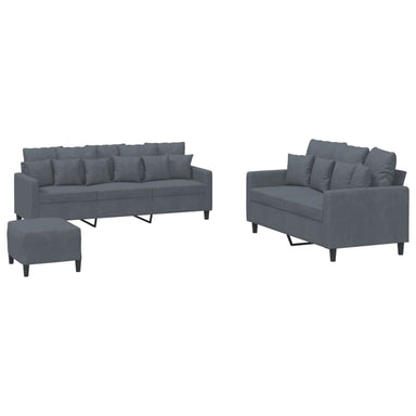 3-delige Loungeset met kussens fluweel donkergrijs