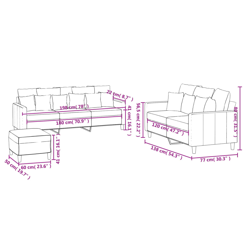 3-delige Loungeset met kussens fluweel donkergroen