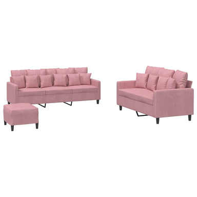 3-delige Loungeset met kussens fluweel roze