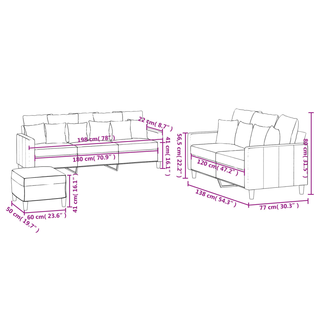 3-delige Loungeset met kussens fluweel roze