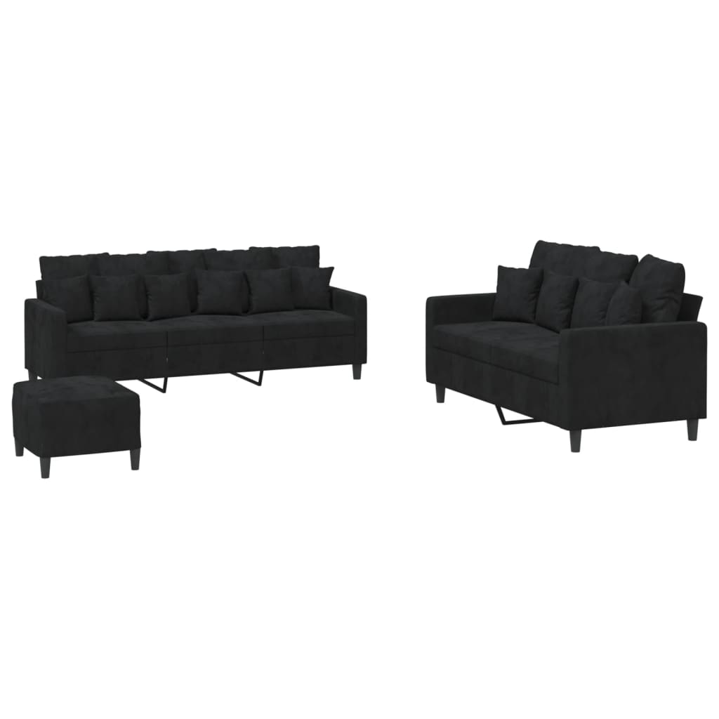 3-delige Loungeset met kussens fluweel zwart