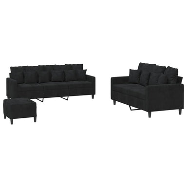3-delige Loungeset met kussens fluweel zwart