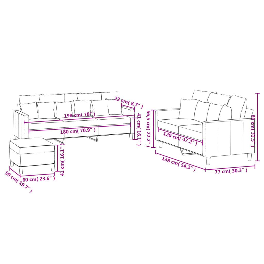 3-delige Loungeset met kussens fluweel geel
