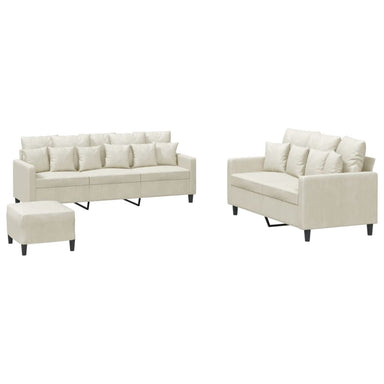3-delige Loungeset met kussens fluweel crèmekleurig