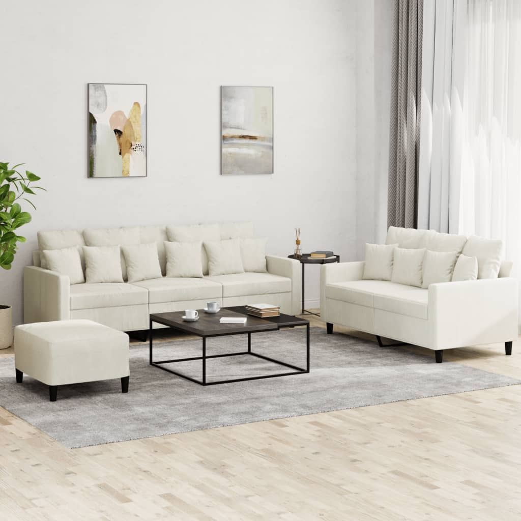 3-delige Loungeset met kussens fluweel crèmekleurig
