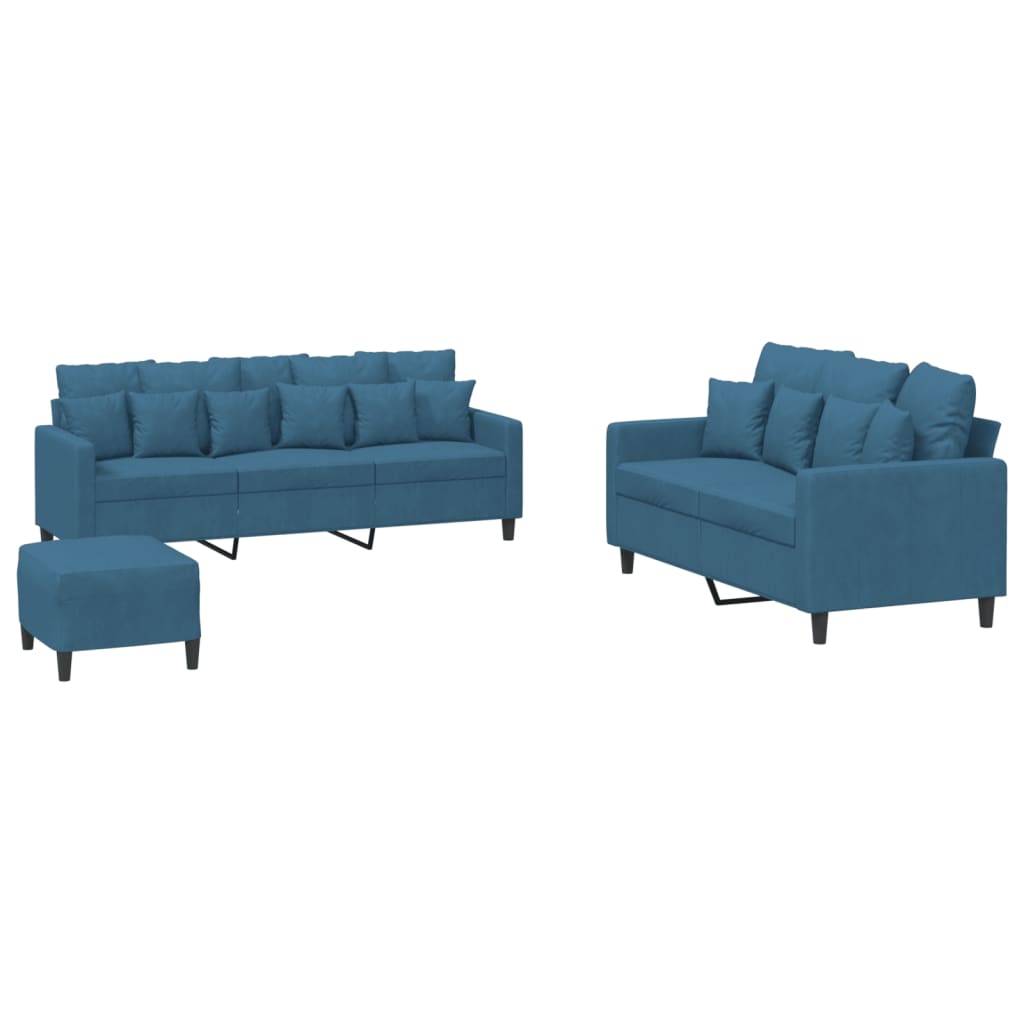 3-delige Loungeset met kussens fluweel blauw