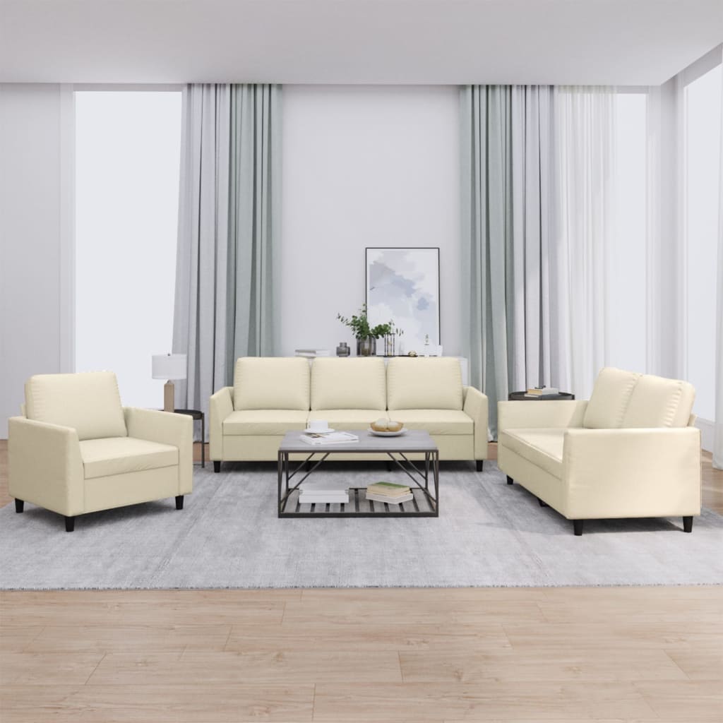 3-delige Loungeset met kussens kunstleer crème