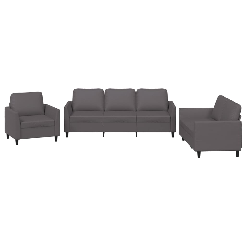 3-delige Loungeset met kussens kunstleer grijs