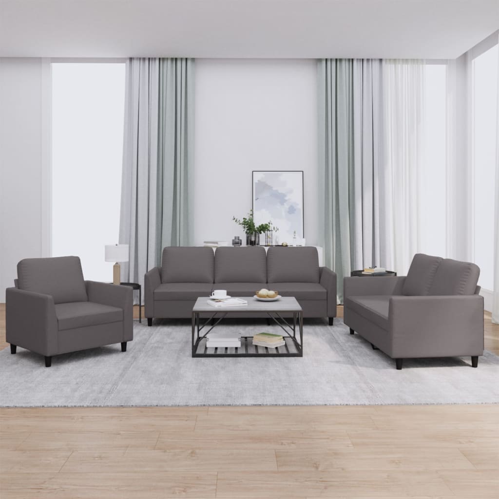 3-delige Loungeset met kussens kunstleer grijs