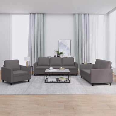 3-delige Loungeset met kussens kunstleer grijs