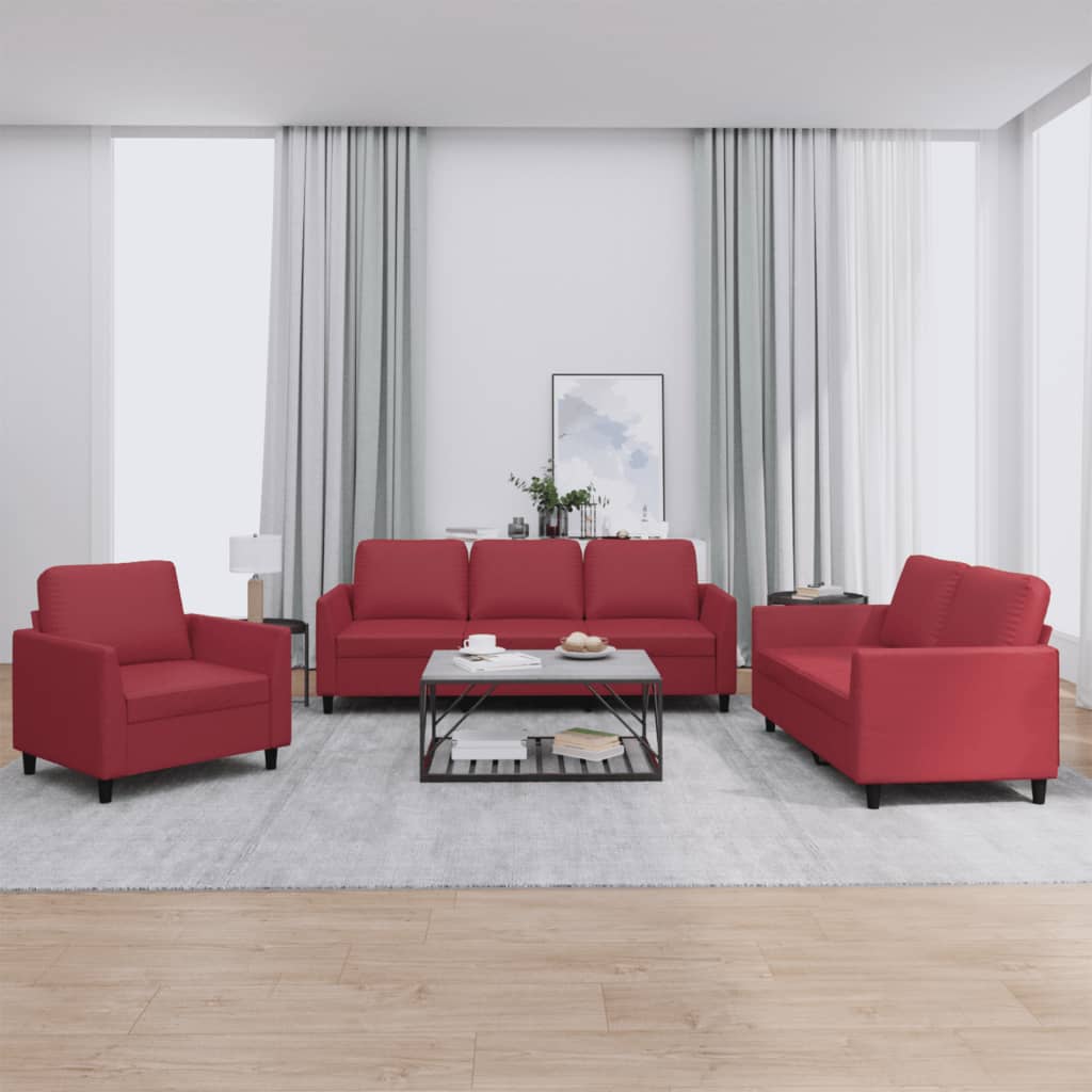 3-delige Loungeset met kussens kunstleer wijnrood