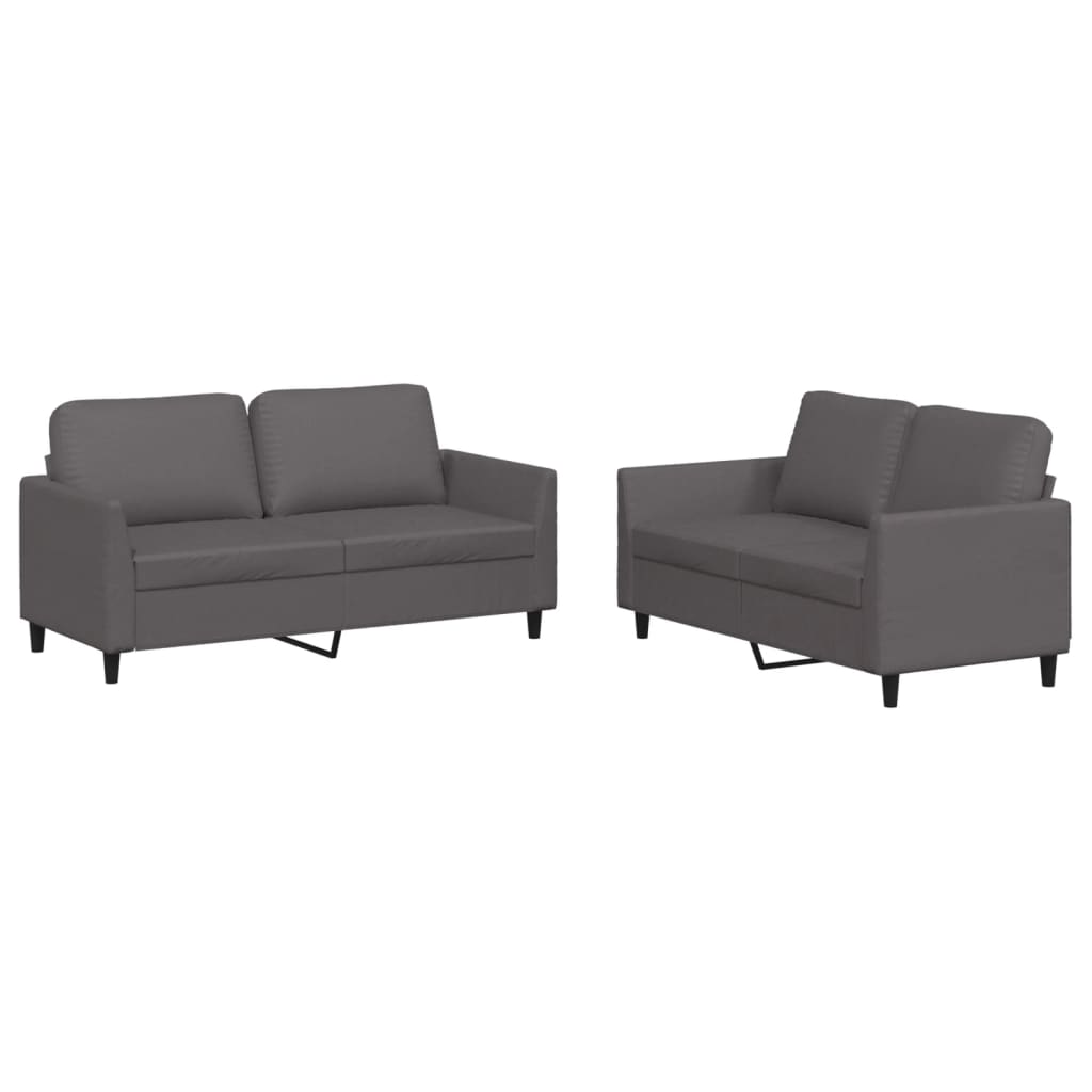 2-delige Loungeset met kussens kunstleer grijs