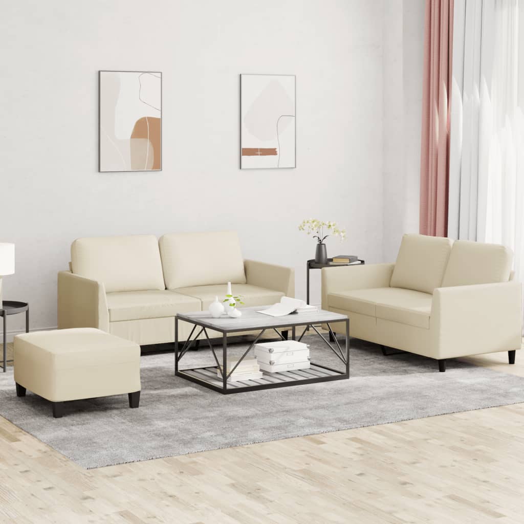 3-delige Loungeset met kussens kunstleer crème