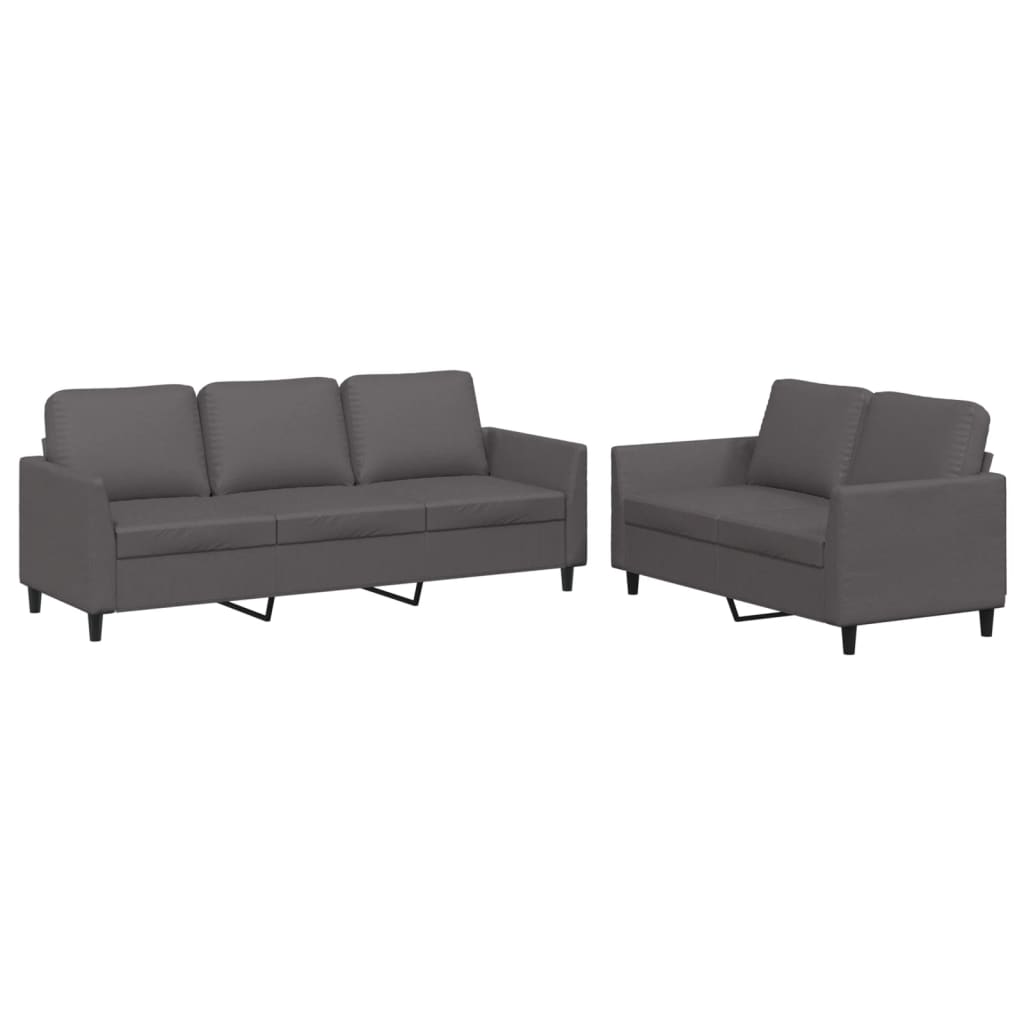 2-delige Loungeset met kussens kunstleer grijs