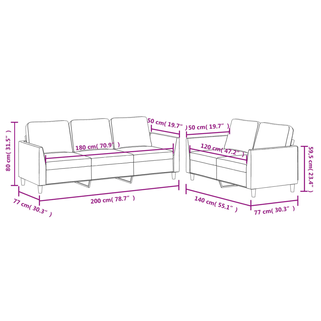 2-delige Loungeset met kussens kunstleer grijs