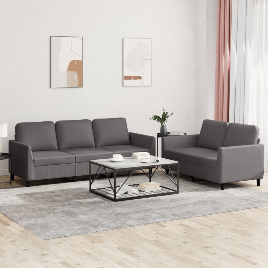 2-delige Loungeset met kussens kunstleer grijs