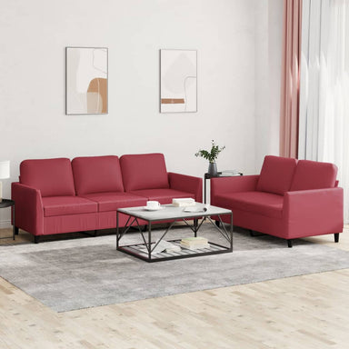 2-delige Loungeset met kussens kunstleer wijnrood