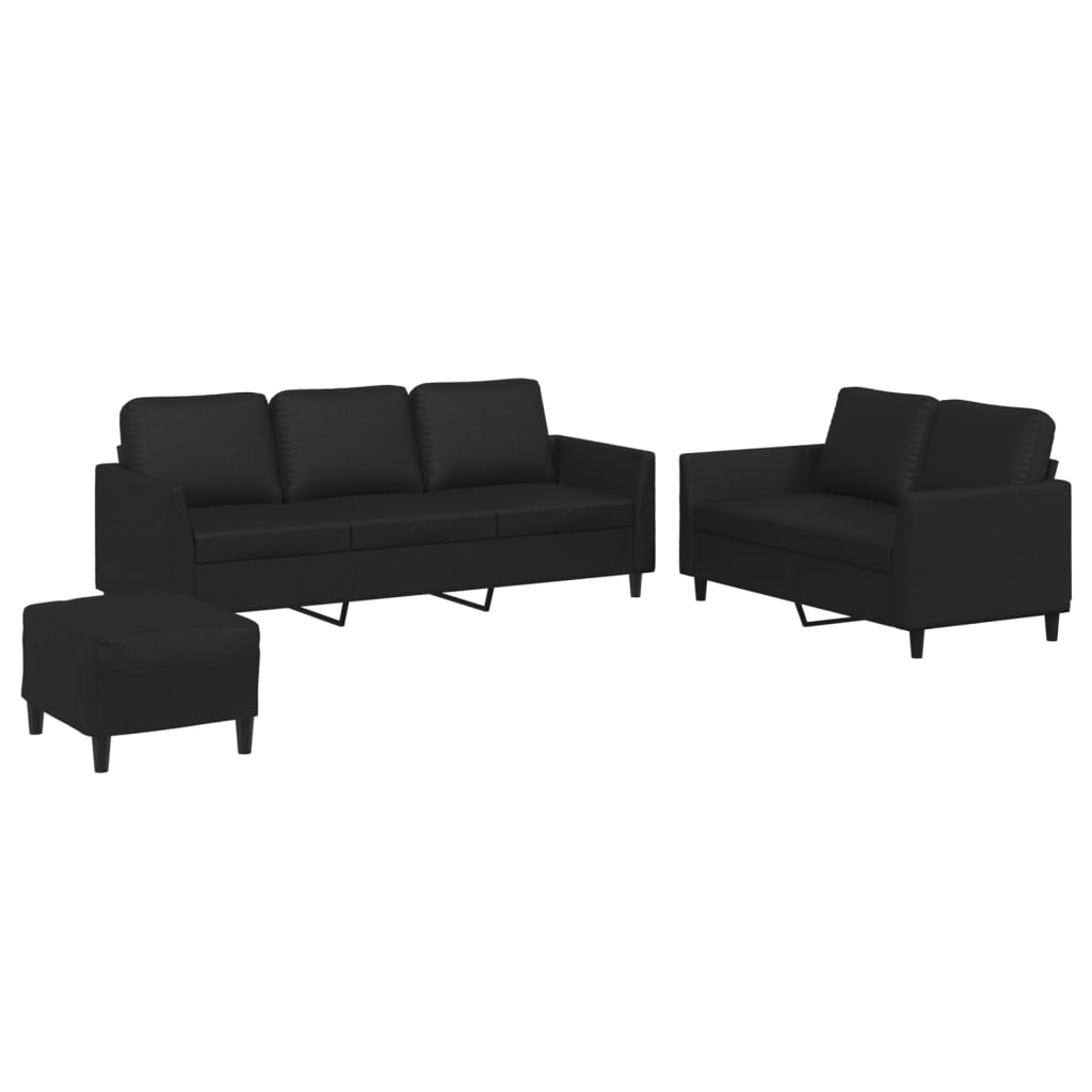 3-delige Loungeset met kussens kunstleer zwart