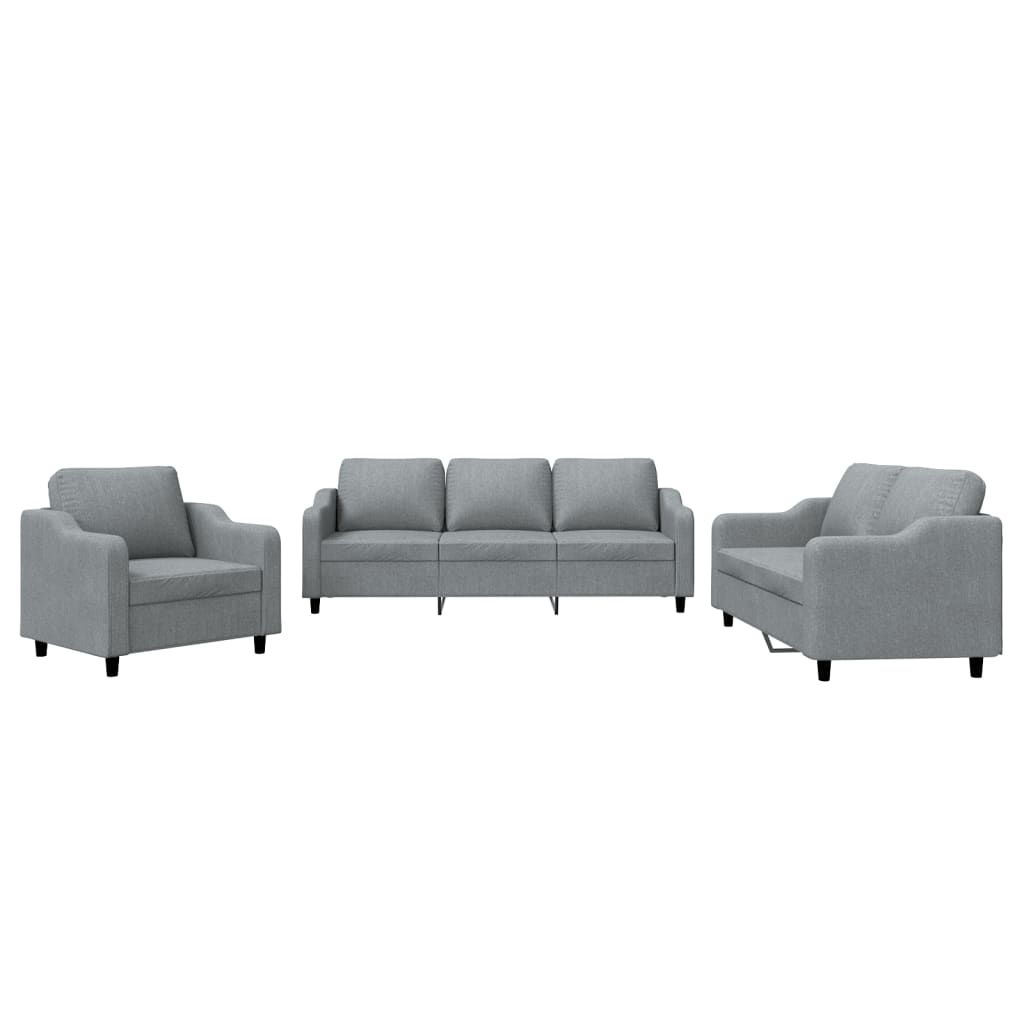 3-delige Loungeset met kussens stof lichtgrijs
