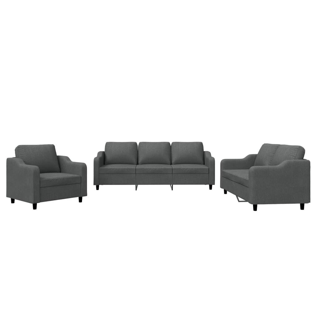 3-delige Loungeset met kussens stof donkergrijs