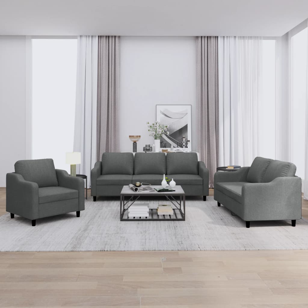 3-delige Loungeset met kussens stof donkergrijs