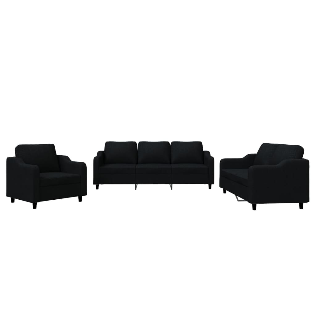 3-delige loungeset met kussens stof zwart