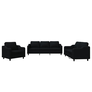 3-delige loungeset met kussens stof zwart