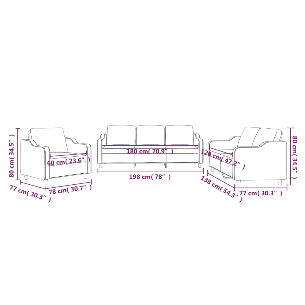 3-delige loungeset met kussens stof zwart
