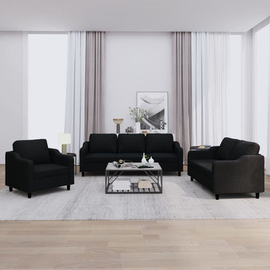 3-delige loungeset met kussens stof zwart