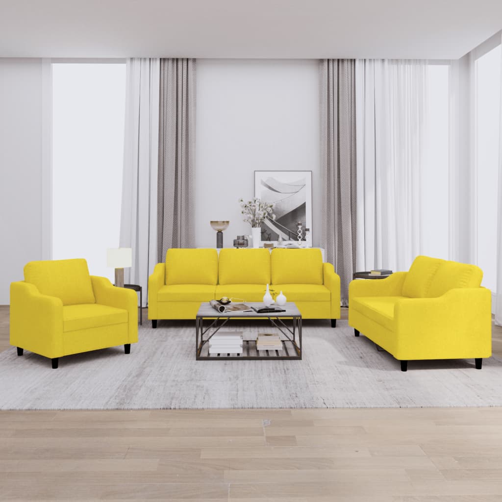 3-delige Loungeset met kussens stof lichtgeel