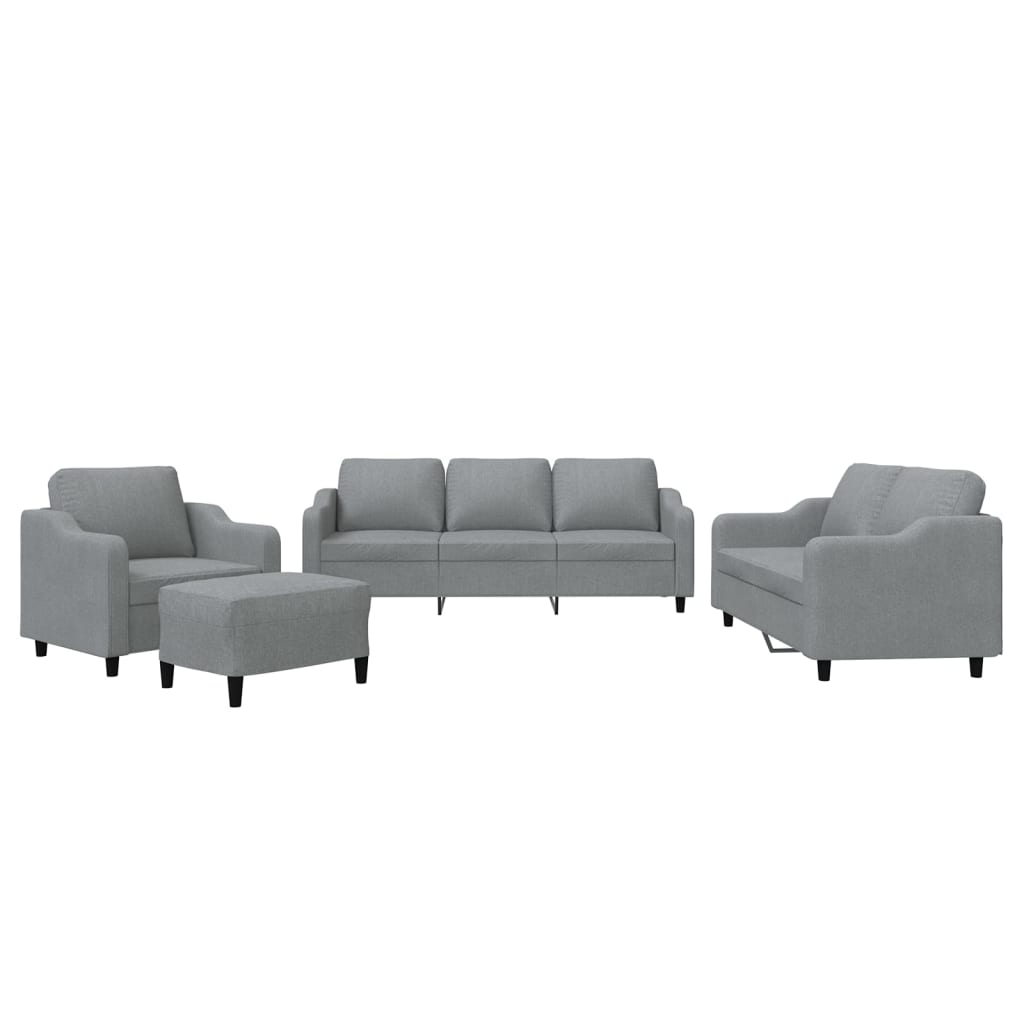 4-delige Loungeset met kussens stof lichtgrijs