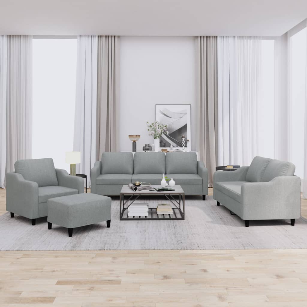 4-delige Loungeset met kussens stof lichtgrijs