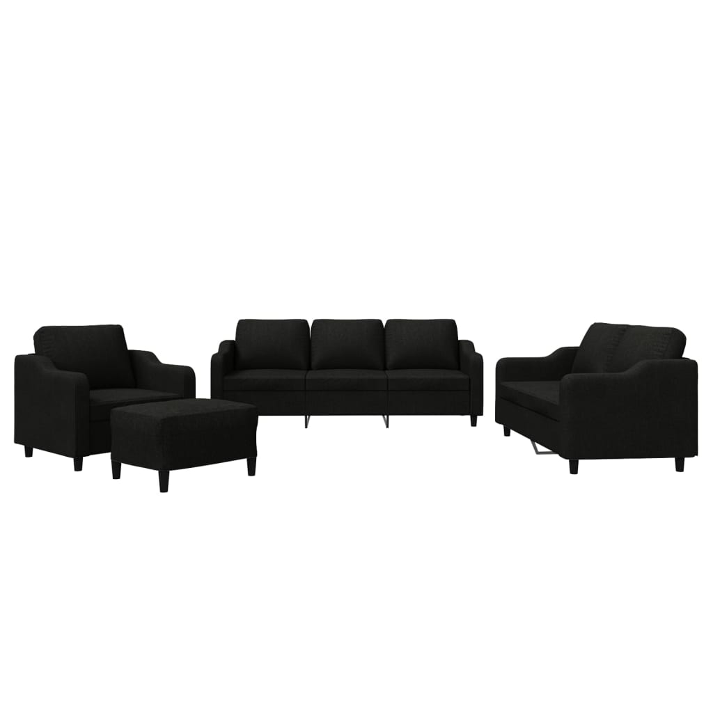 4-delige loungeset met kussens stof zwart