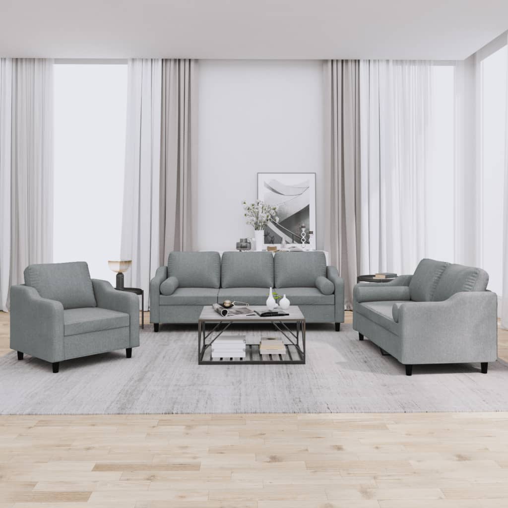 3-delige Loungeset met kussens stof lichtgrijs