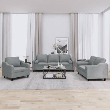 3-delige Loungeset met kussens stof lichtgrijs