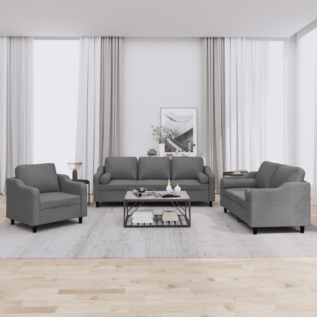 3-delige Loungeset met kussens stof donkergrijs