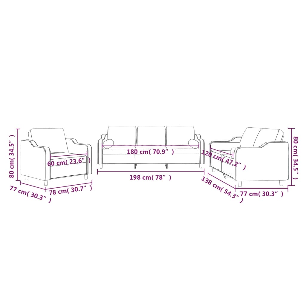 3-delige Loungeset met kussens stof bruin