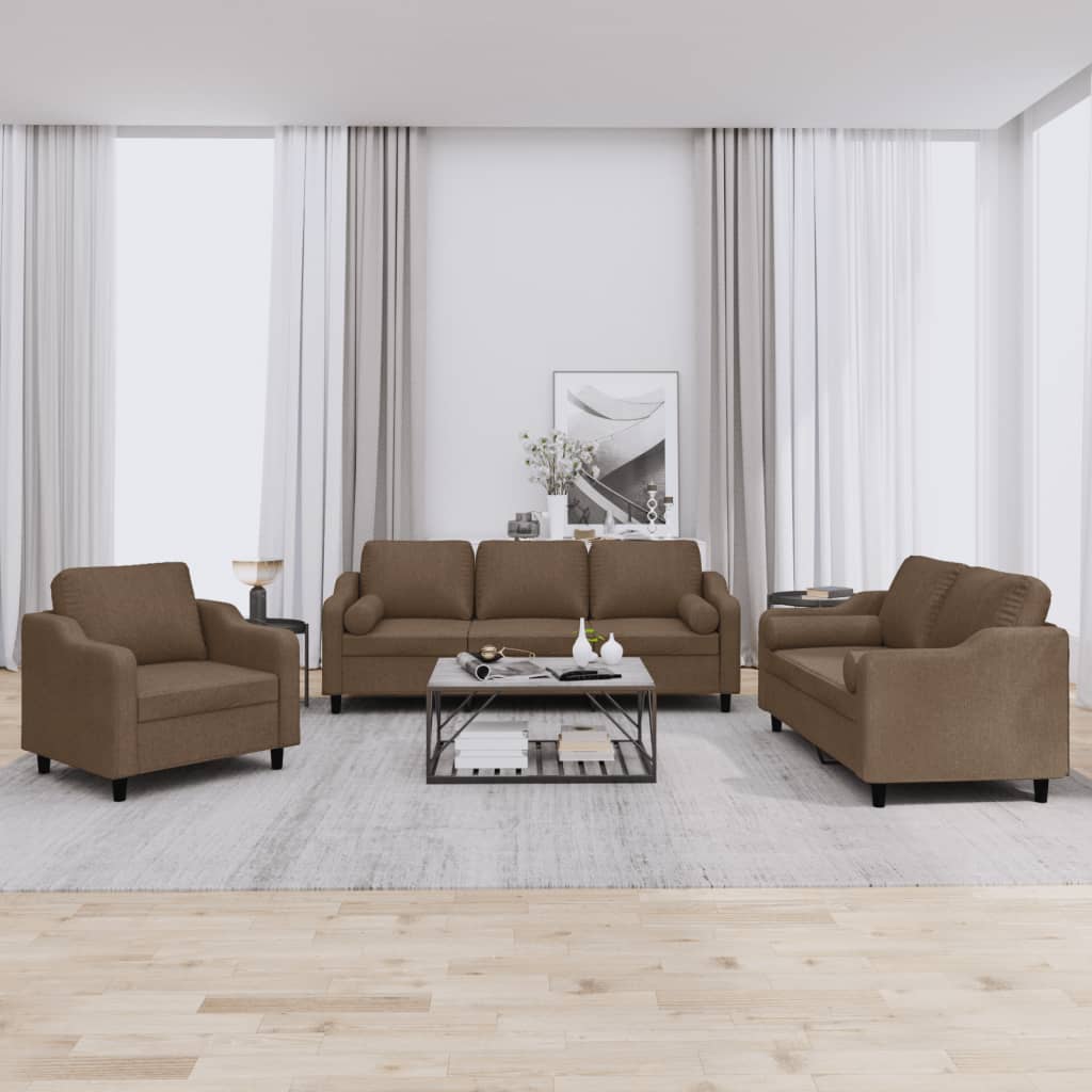 3-delige Loungeset met kussens stof bruin