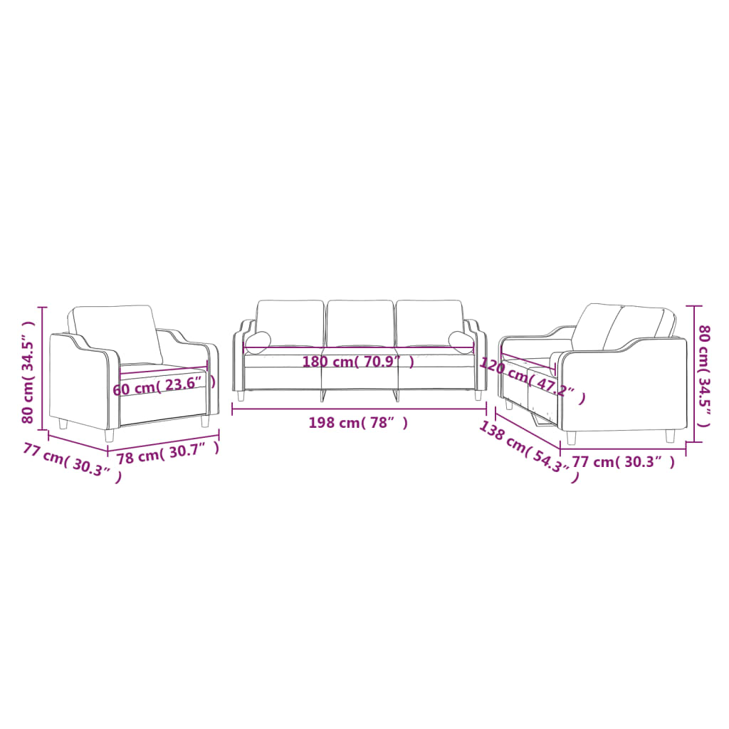 3-delige Loungeset met kussens stof zwart