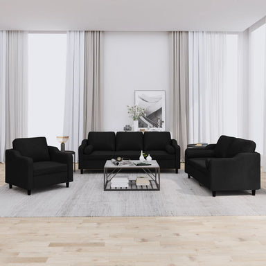 3-delige Loungeset met kussens stof zwart