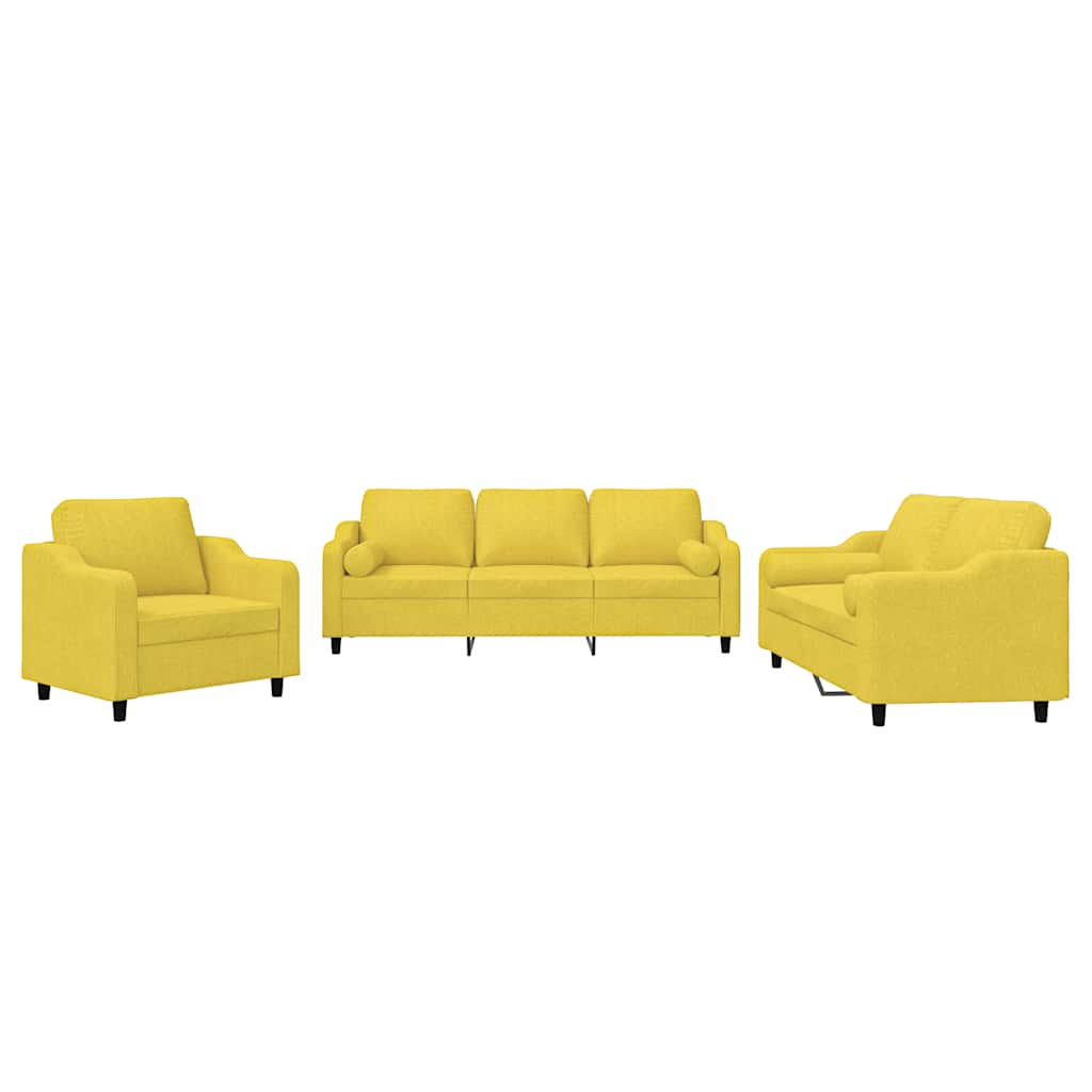 3-delige Loungeset met kussens stof lichtgeel