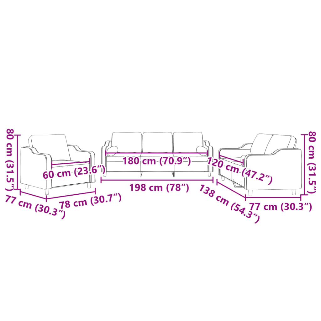 3-delige Loungeset met kussens stof taupe