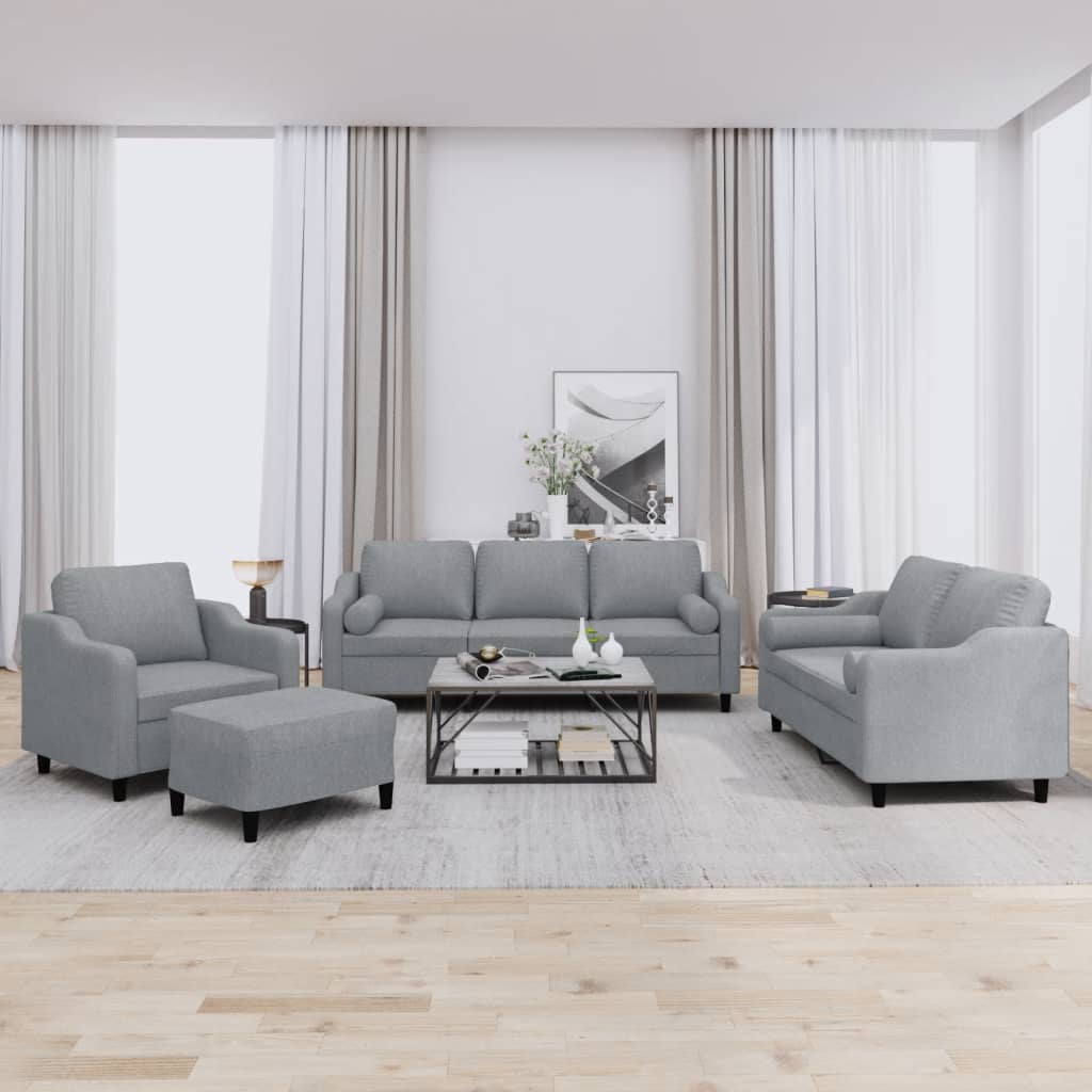 4-delige Loungeset met kussens stof lichtgrijs