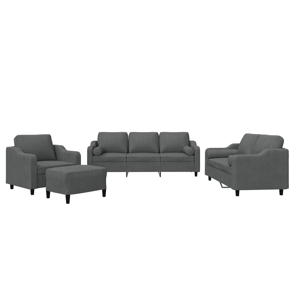 4-delige Loungeset met kussens stof donkergrijs