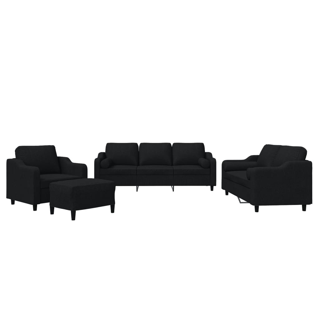 4-delige Loungeset met kussens stof zwart