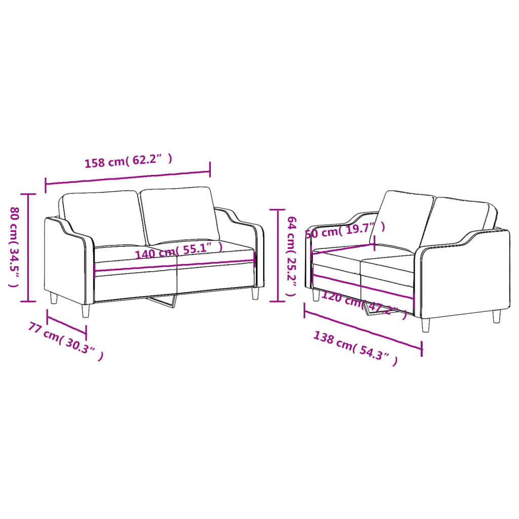 2-delige Loungeset met kussens stof lichtgrijs