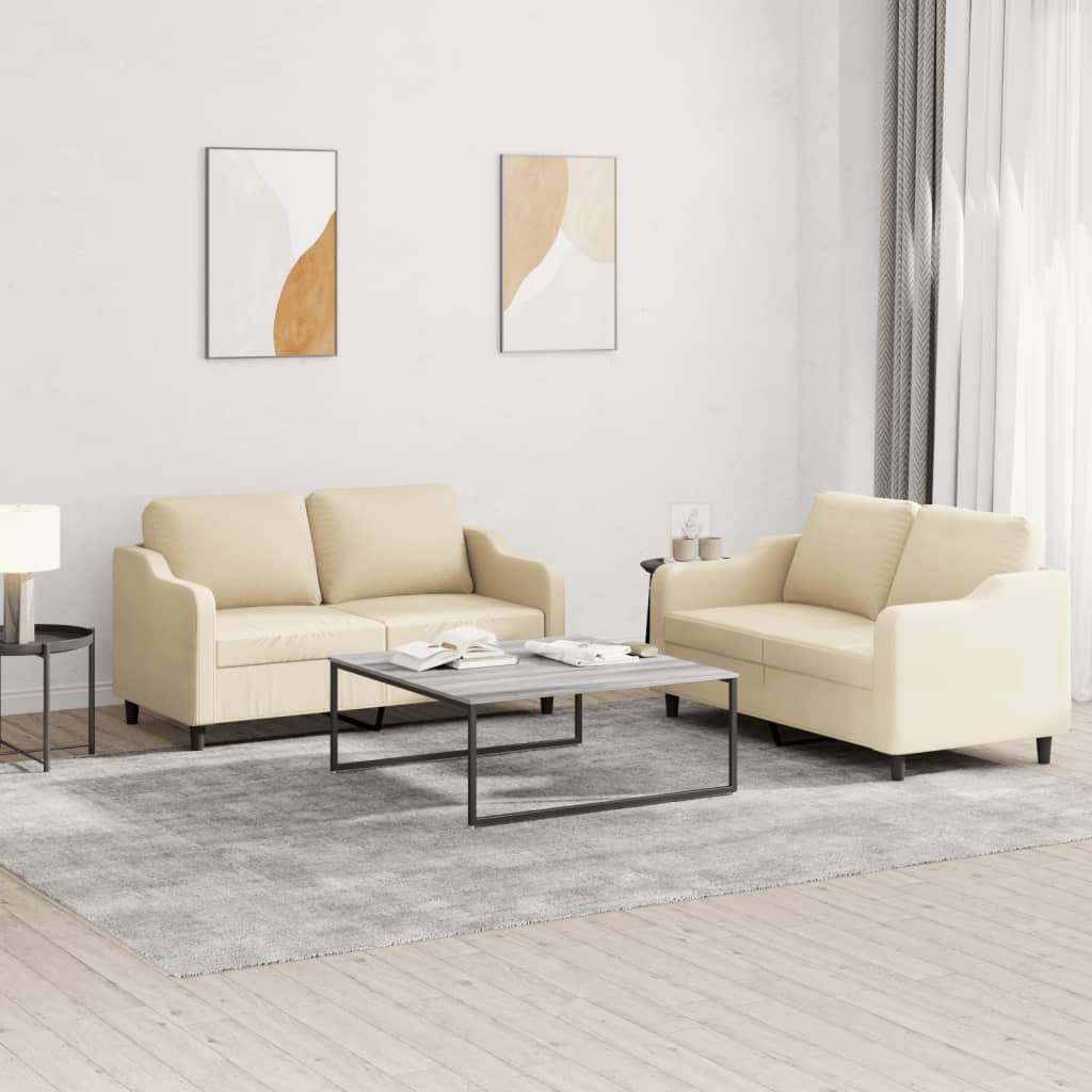 2-delige Loungeset met kussens stof crèmekleurig