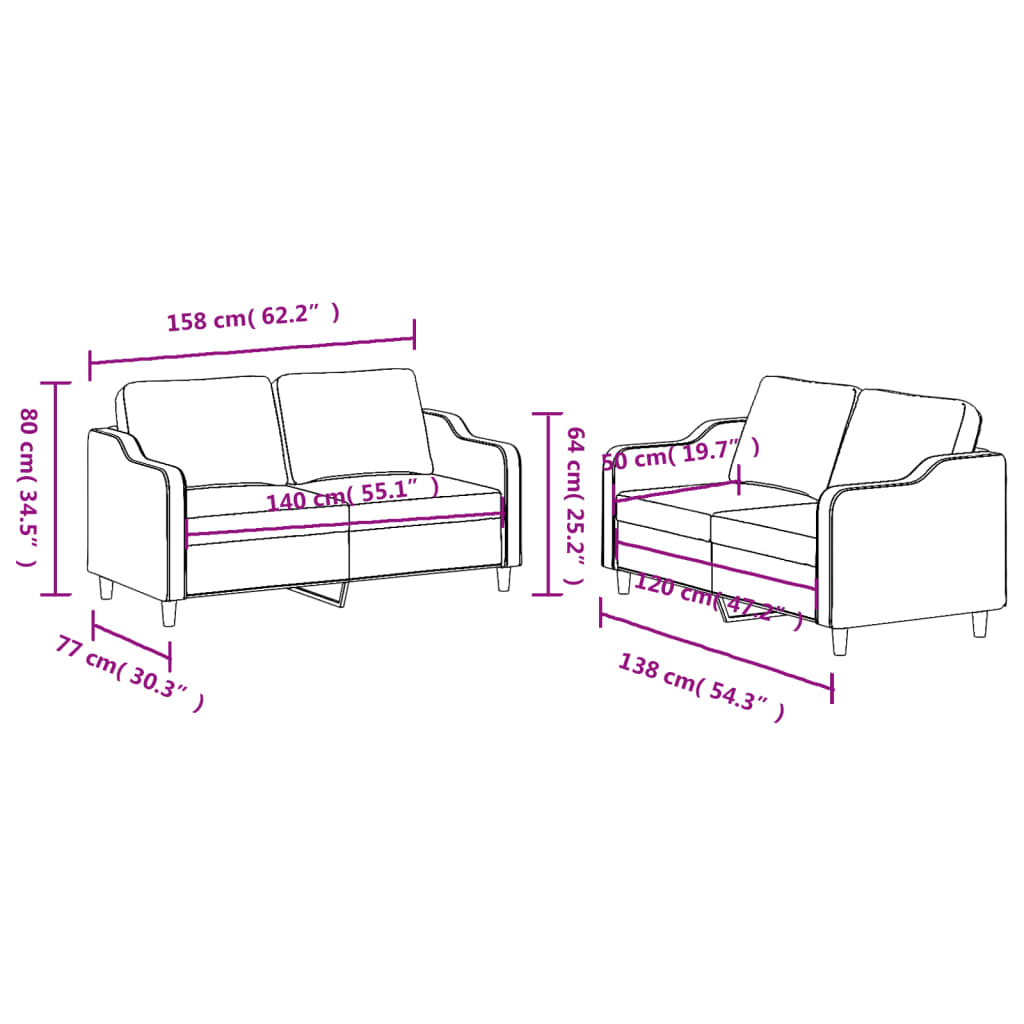 2-delige Loungeset met kussens stof bruin